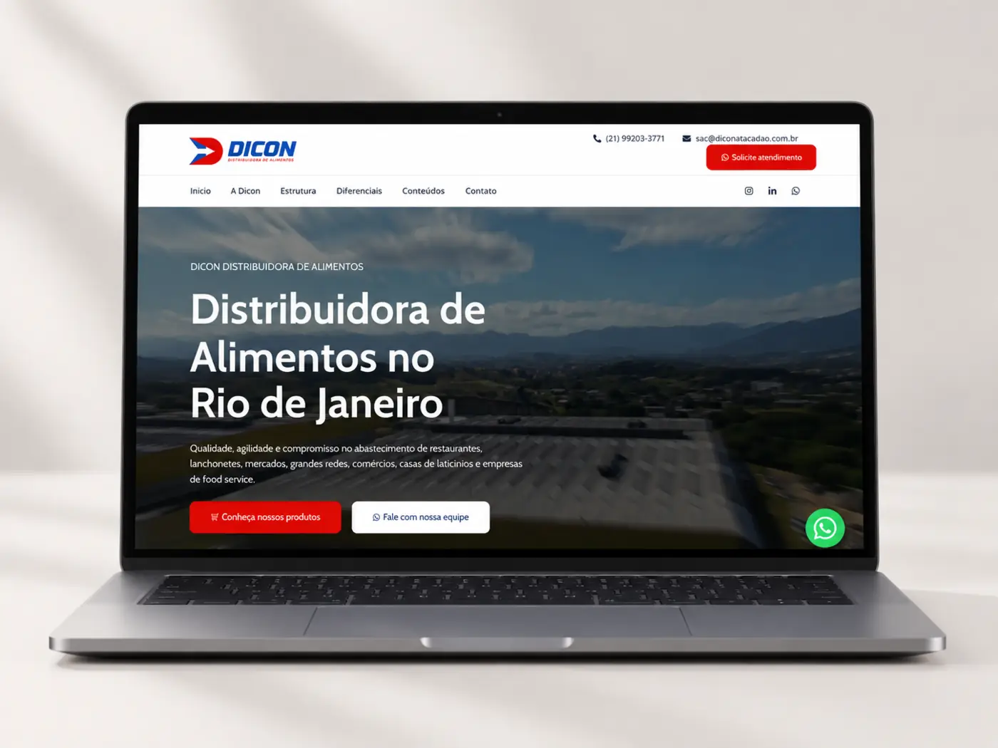 Site institucional desenvolvido pela O!Job para a Dicon Distribuidora de Alimentos