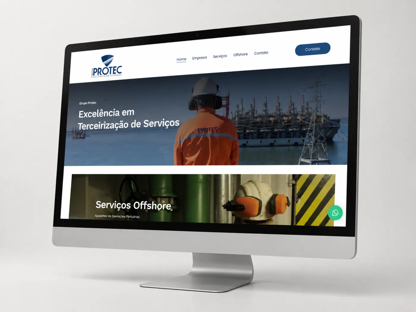 Site empresarial desenvolvido pela O!Job para a Protec Serviços