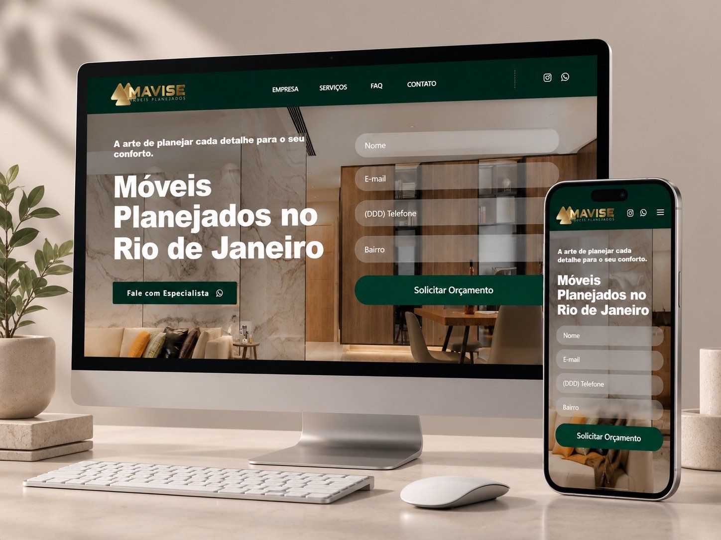 Mockup responsivo do site da Mavise Móveis Planejados