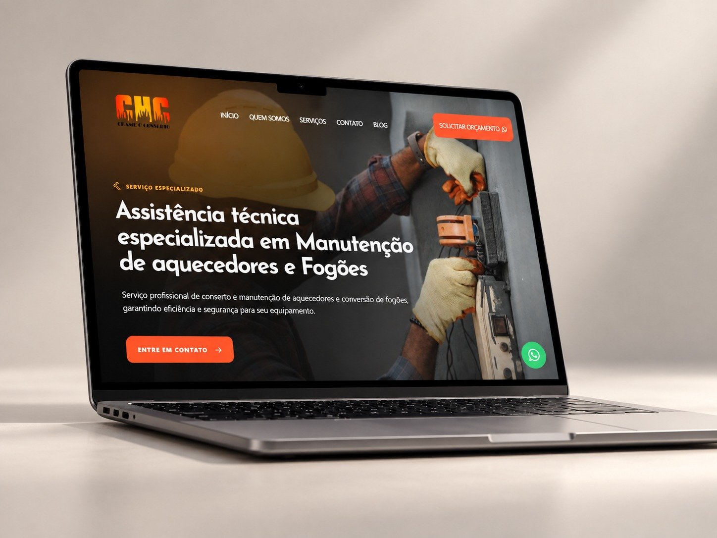 Mockup do site de assistência técnica Chame Conserto