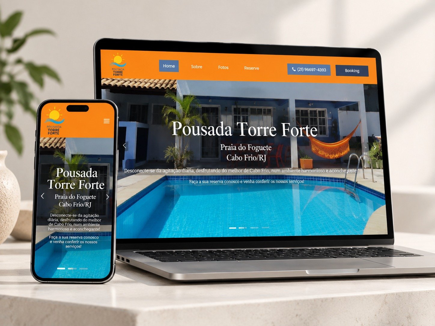 Mockup responsivo do site da Pousada Torre Forte