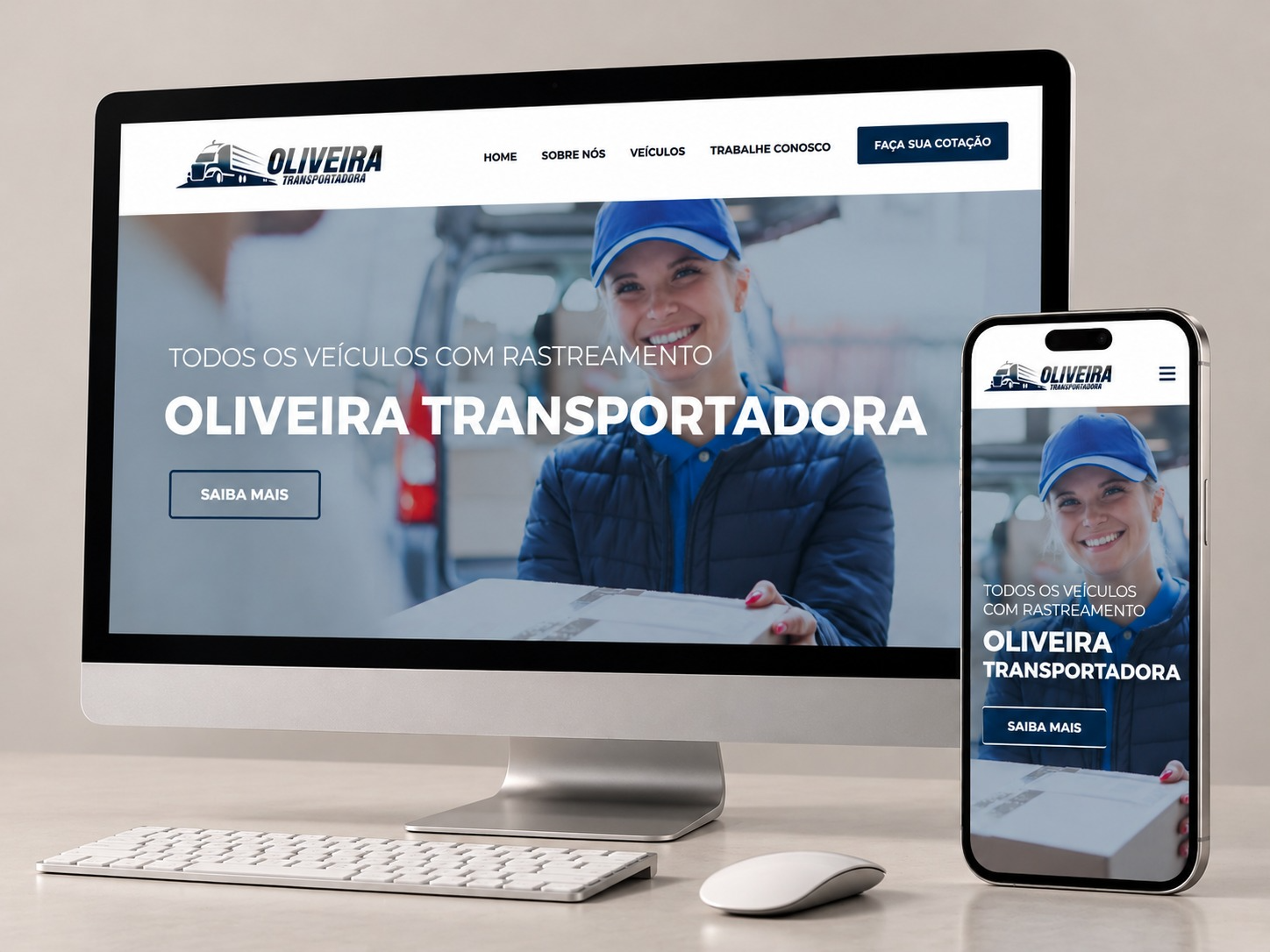 Mockup responsivo do site da Oliveira Transportadora