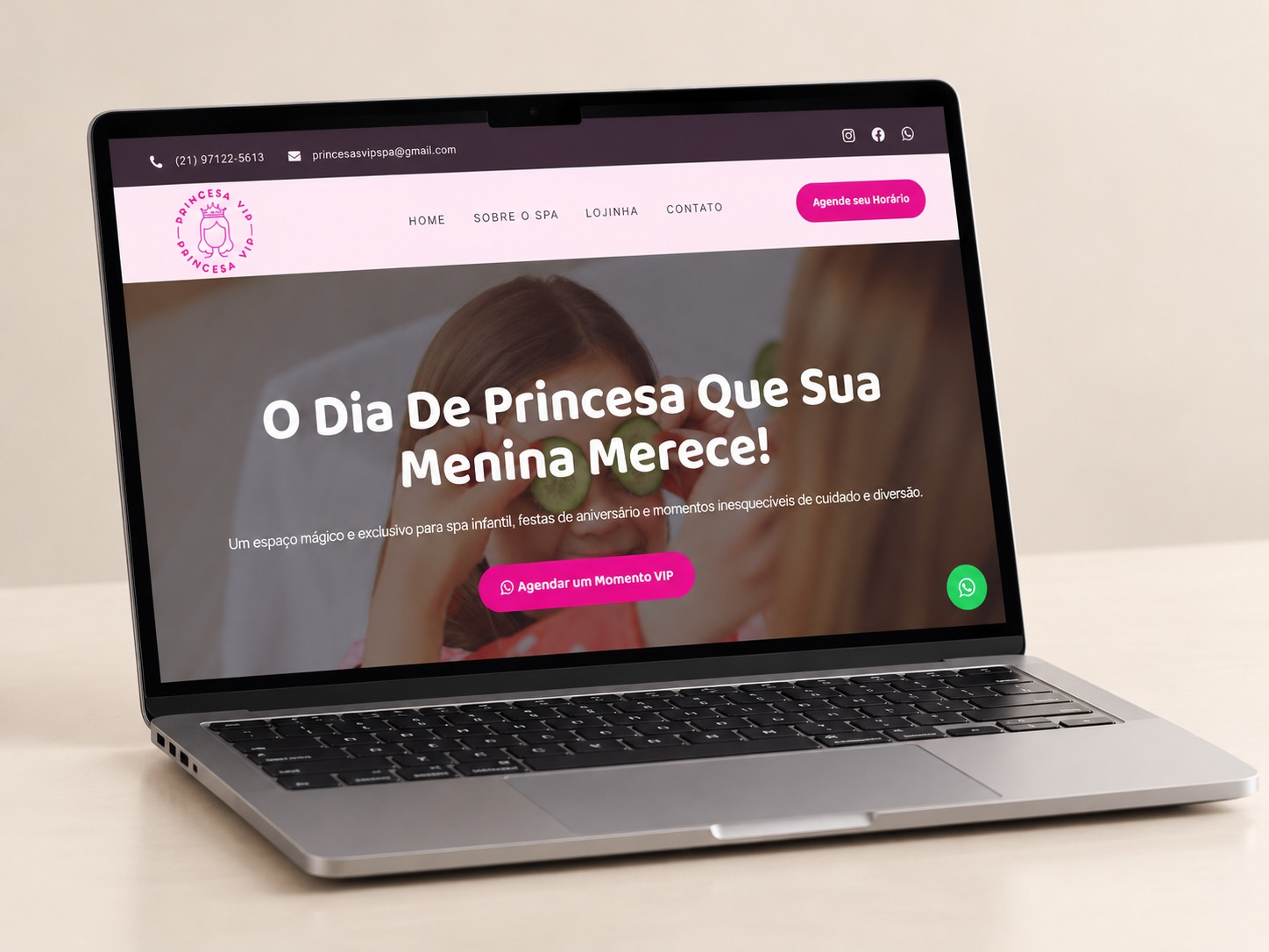 Mockup do site da Princesa VIP Spa Infantil